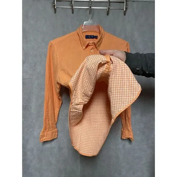 Ralph Lauren Shirt Men XL Orange Cotton Casual Button Up Green Pony Check Lined - Picture 11 of 11